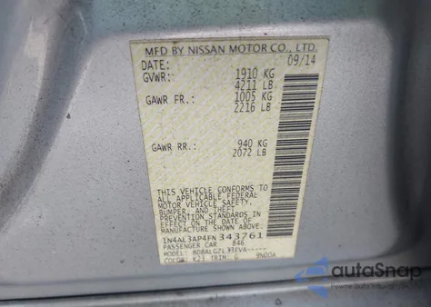2015 Nissan Altima 2.5 from USA, damaged, VIN 1N4AL3AP4FN343761